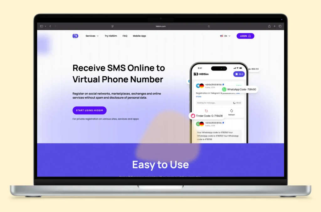 HidSim service for receiving SMS online