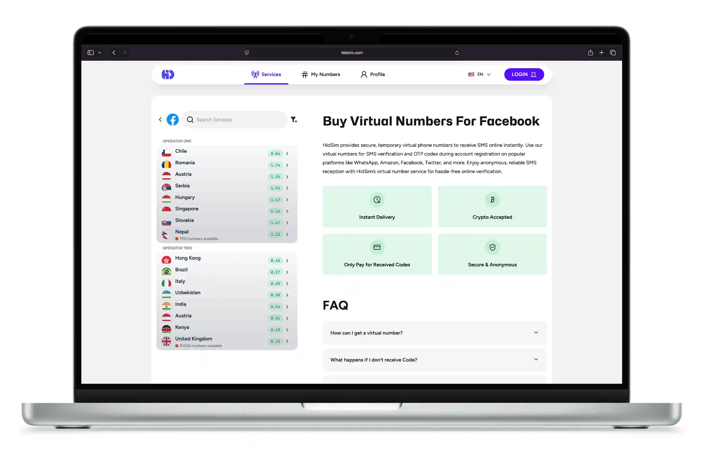 buy FaceBook Virtual Number - HidSim