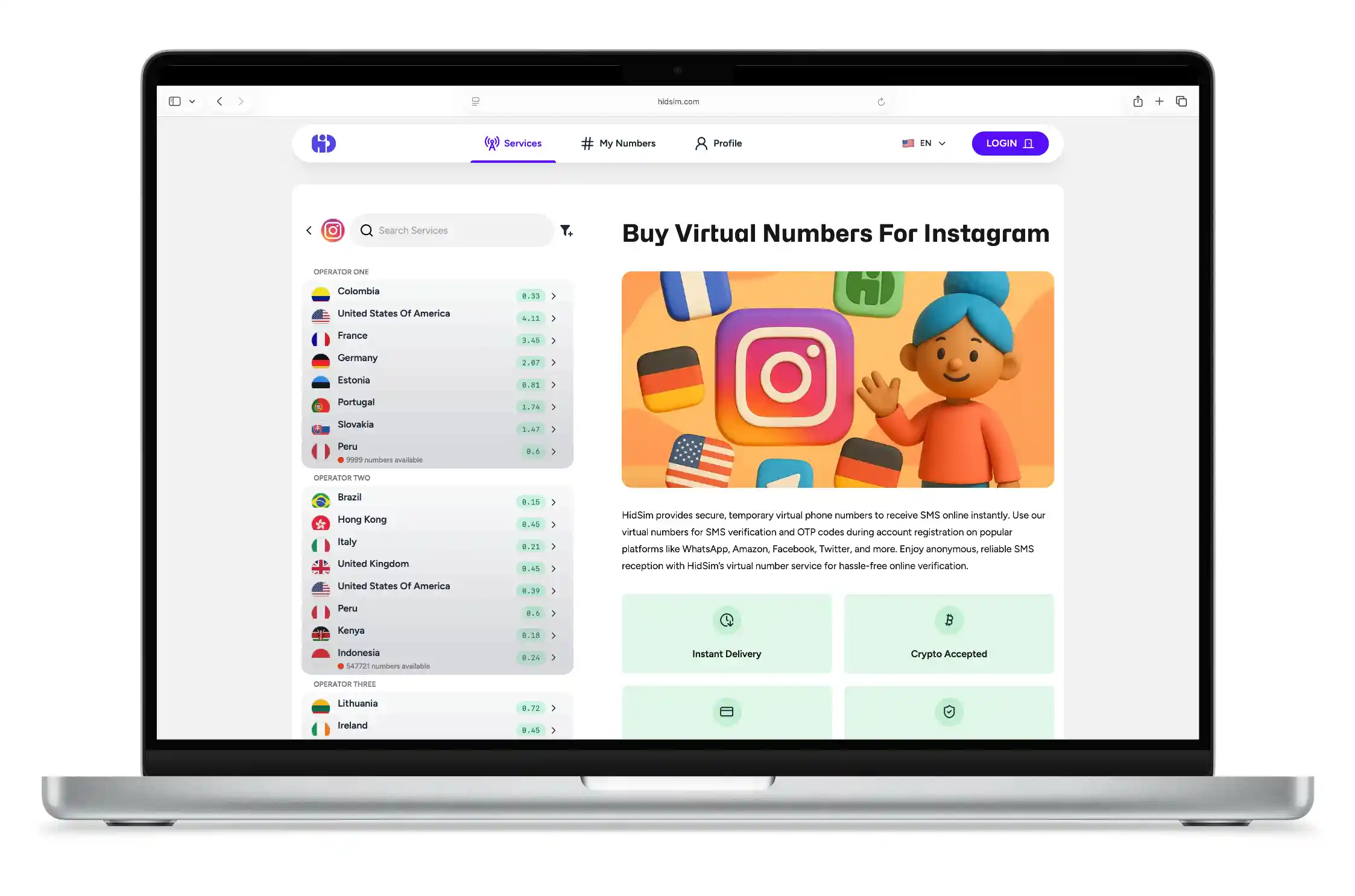 buy Instagram virtual number from HidSim