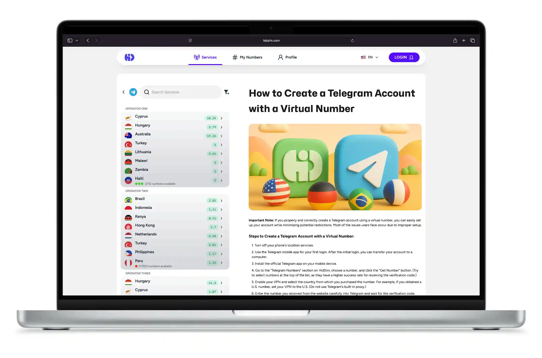 buy Telegram virtual number from HidSim