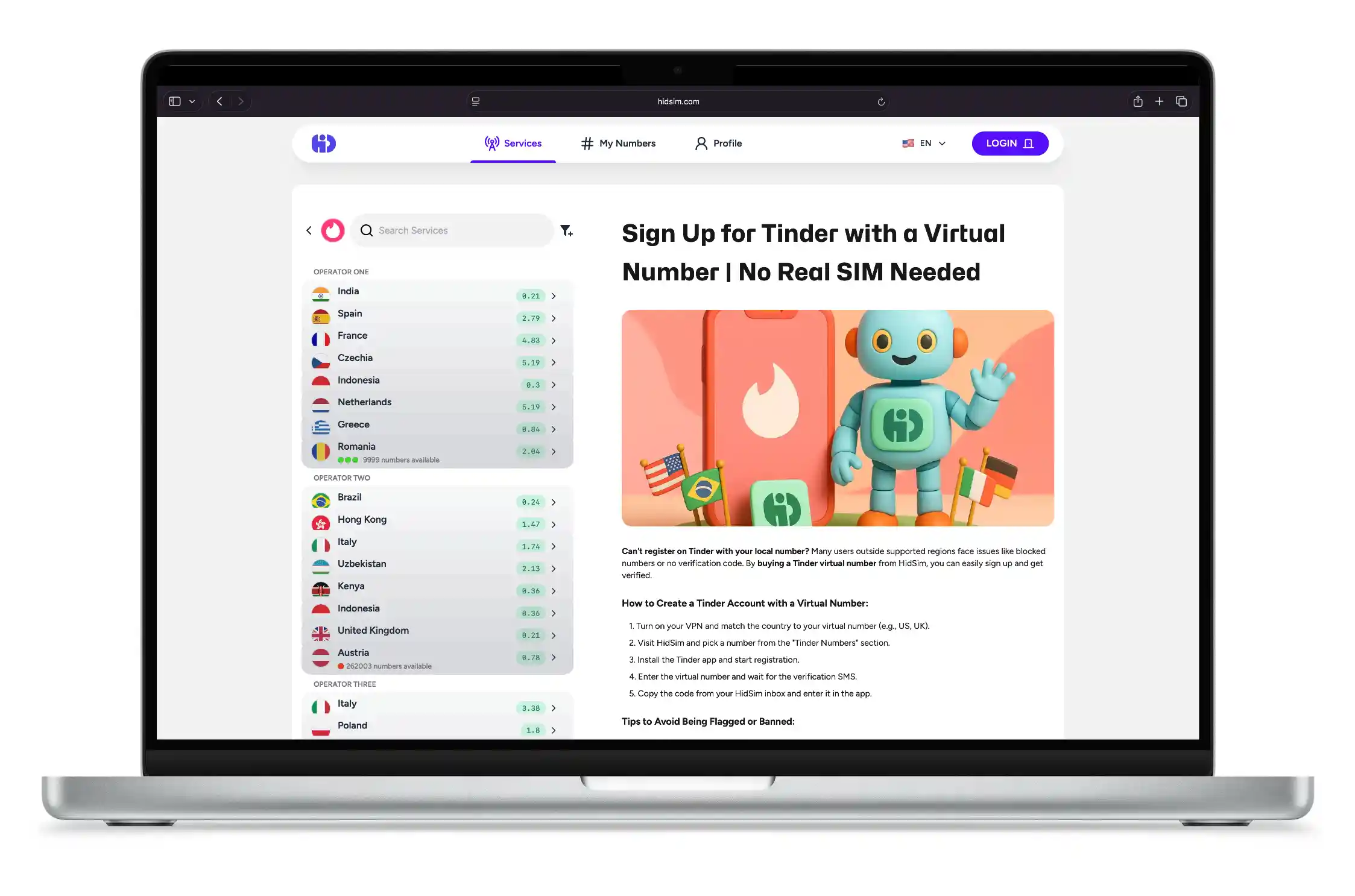 buy Tinder virtual number from HidSim