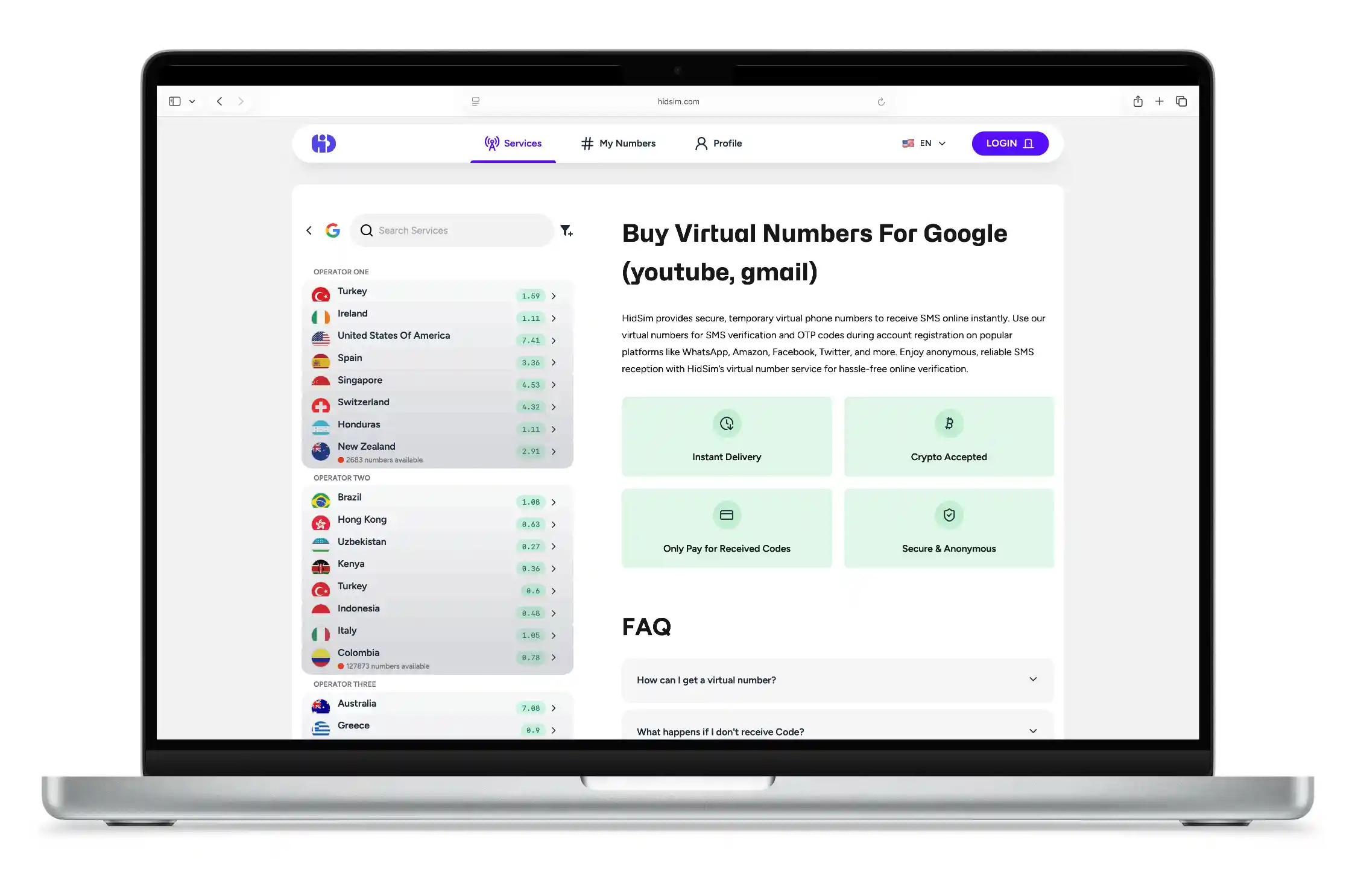 buy Google virtual number from HidSim